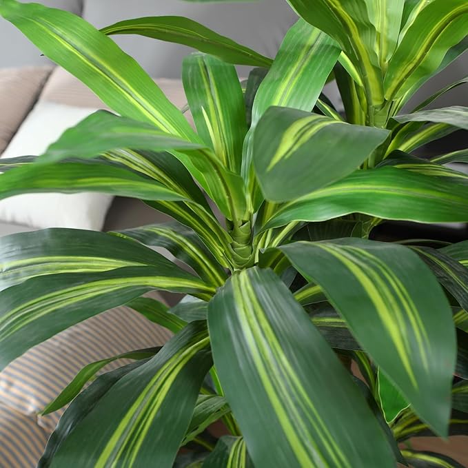 Artificial Plants,4FT Dracaena Tree Faux Plants with White Taper Planter,Tall Fake Plant for Indoor,Fake Tree for Home Decor Office Living Room Porch