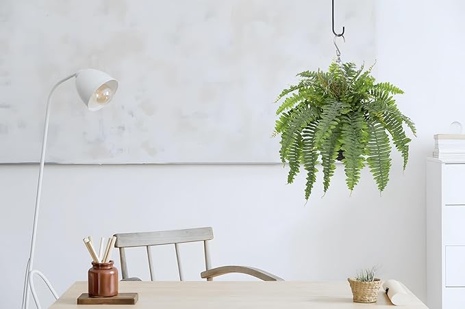 Artificial Fern Hanging Basket Plant 25" Boston Ferns 31 Leaves Greenery Plants with Rattan Pot for Outdoors & Indoor Fake Fern Bush Plant in Pot for Patio Entrance Porch Garden Decor Dusty Green