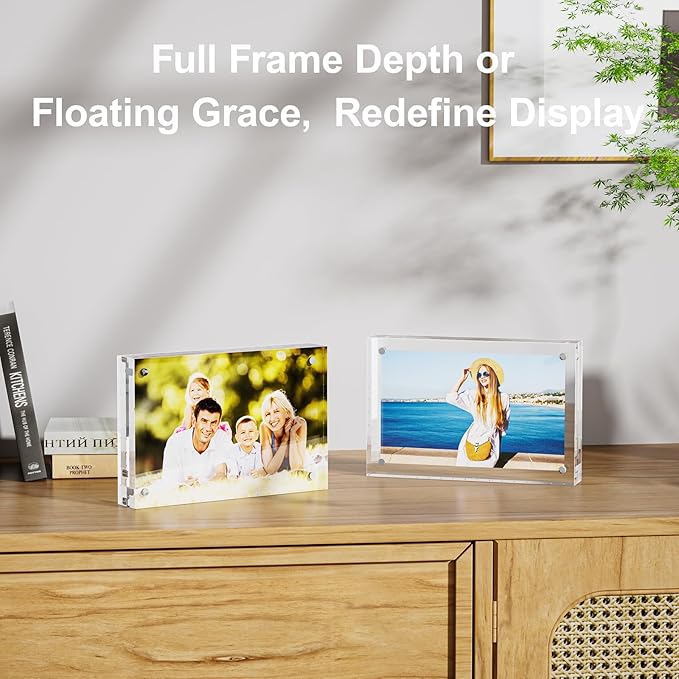 3 Pack 8x8 Acrylic Picture Frames - 20% Thicker Double Sided Magnetic Frame with UV Protection - Freestanding Clear Frameless Display for Tabletops - Modern Photo Frame Set for Home & Office Decor