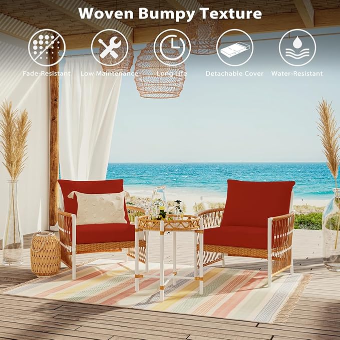 Sundale Outdoor Olefin Deep Seat Cushion, Patio Chair Cushion and Pillow, Water-Resistant Sectional Sofa Pad with Straps Red, 24 x 24 x 4 Inches