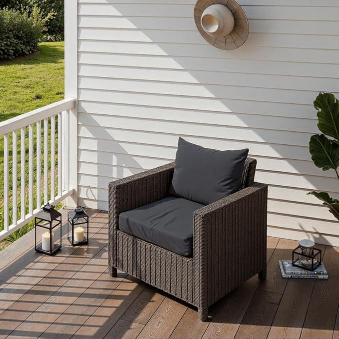 Outdoor Seat Cushion Set 24 x 24 x 4 Inch, Waterproof & Fade Resistant Patio Furniture Cushions with Removable Cover and Ties, Thick Deep Seating Pads for Outside Chair Sofa Couch, Grey