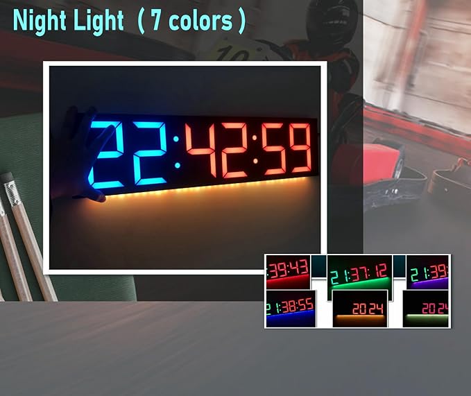 26'' Huge Digital Wall Clock, Home Gym Interval Workout Timers, with Countdown, Stopwatch, 7-Color Light, 8-Alarms, Calendar/Temperature Display, for HIIT/Tabata/FGB/EMOM (White)