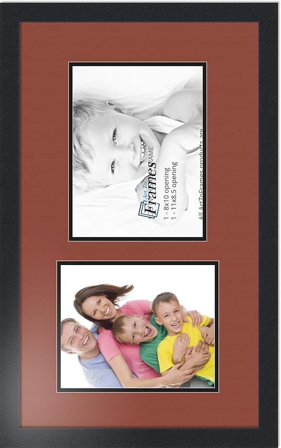 ArtToFrames Collage Photo Frame Double Mat with 1 - 8.5x11^ 8x10 Openings and Satin Black Frame