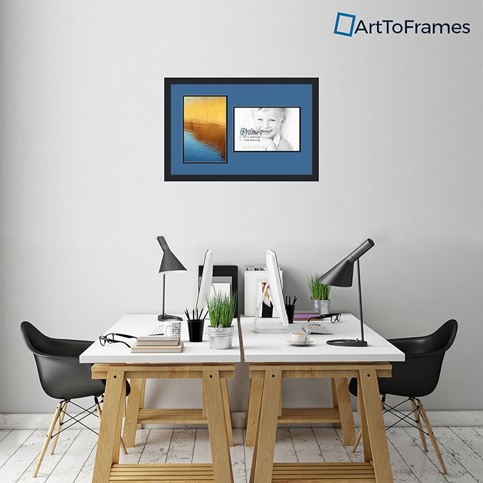 ArtToFrames Collage Photo Frame Double Mat with 2 - 8x12 Openings and Satin Black Frame