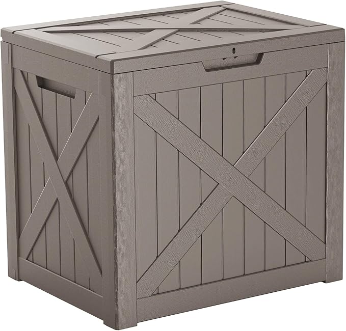 32 Gallon Deck Box,Resin Outdoor Storage Box with Lockable for Patio Furniture, Pool Accessories, Garden Tools, Waterproof Outside Storage Box, Grey