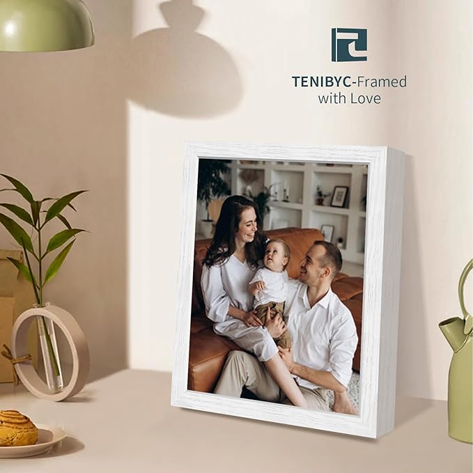 11x14 White Picture Frame - 4 Pack, HD Tempered Glass, Elegant Wood Grain, Classic 11 x 14 Photo Frame, Wall Hanging - Bedroom Decoration