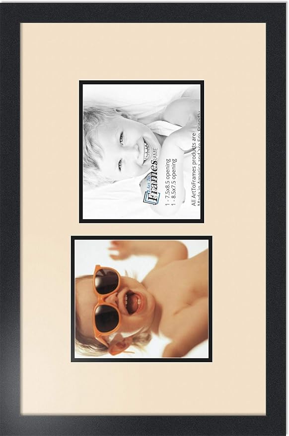 ArtToFrames Collage Photo Frame Double Mat with 2 - 7.5x8.5 Openings and Satin Black Frame