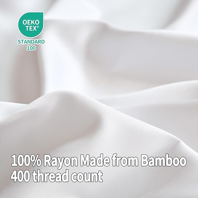 EVERLY Queen Sheets Set,Luxuriously 400 Thread Count Organic Viscose Derived from Bamboo Bed Sheet,Cooling Sheets for Queen Size 4 Piece Deep Pockets Bedding Sheets &Pillowcases-White