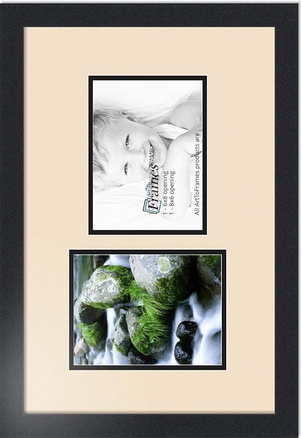 ArtToFrames Collage Photo Frame Double Mat with 2 - 6x8 Openings and Satin Black Frame