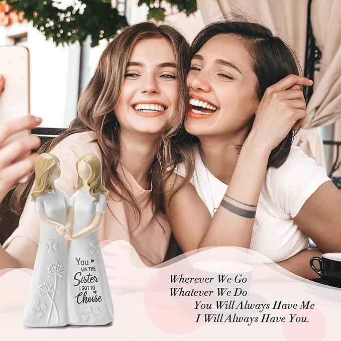 INLOMEM Friendship Gifts for Best Friends Women - Resin Sister Figurines Best Friend Sister Birthday Gift Ideas Unique Gifts for Sisters from Sister - Hand-Painted Figure (White)