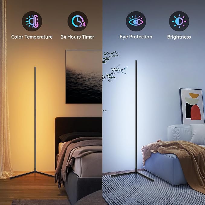Corner Lamp, LED Corner Floor Lamp, Ambient Lighting Smart Lights with APP and Remote Control, 20 Million Colors & 800+ Modes, Music Sync Led Lights for Bedrooms, Living Rooms and Gaming Rooms