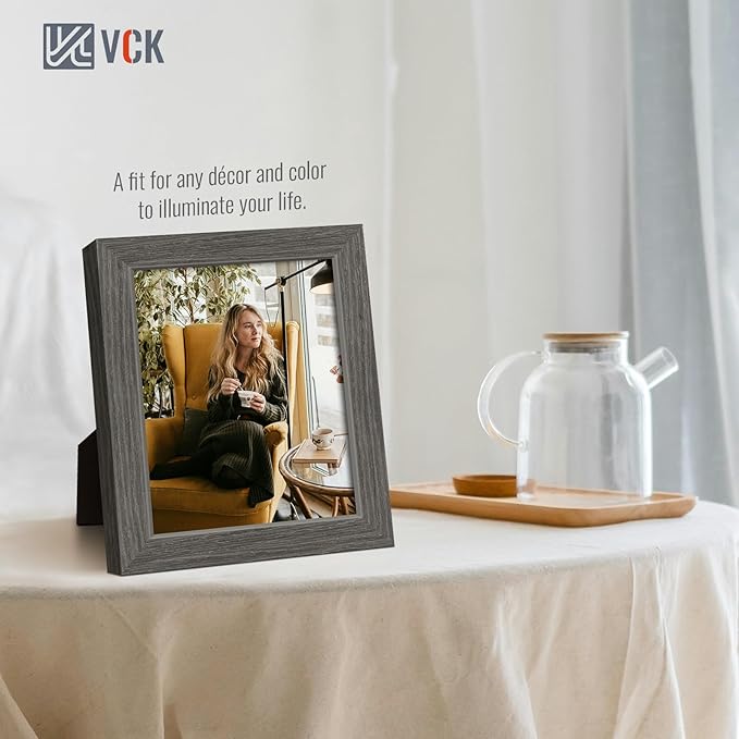 VCK 8x10 Picture Frame 5 Pack, Gray Solid Wood Frame, Exclusive Wood Grain, Wall Gallery Frame