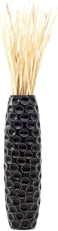 Leewadee Large Black Home Decor Floor Vase – Wooden 36 inches Tall Farmhouse Decor Flower Holder for Fake Plant and Pampas Grass