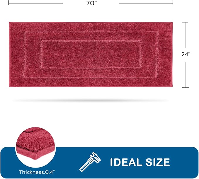 PURRUGS Machine Washable Kitchen Runner Rug 24" x 70", Non-Slip/Skid Hallway Runner Rug, Super Absorbent Soft Area Rug for Kitchen, Hallway & Laundry, Rolled Packaging, Burgundy Red