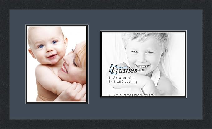 ArtToFrames Collage Photo Frame Double Mat with 1 - 8.5x11, 8x10 Openings and Satin Black Frame