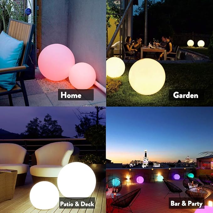 Mr.Go 14-inch LED Ball Light, Cordless Rechargeable Globe Lamp w/Remote, 16 RGB Color Changing Dimmable Mood Lamp, Waterproof Decorative Glow Orb Light for Home Outdoor Garden Patio Pool Party Decor
