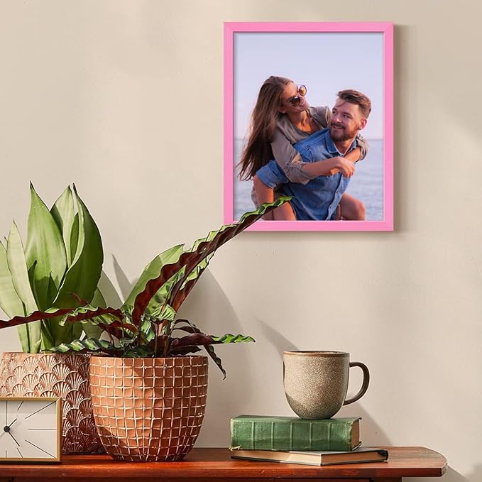 Renditions Gallery 8X10 Custom Photo Prints with Real Wood Picture Frames. Create Personalized Photos with Peel & Stick Photo Frames. Single, Pink Frame