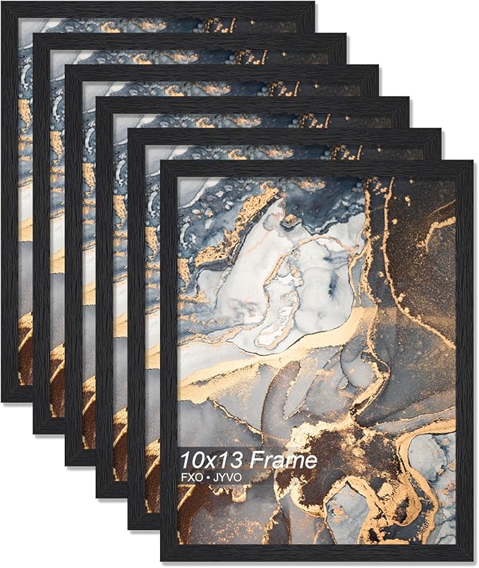 Engineered Wood 10x13 Picture Frame Set of 6, Black Frame for 10 x 13 Inch Picture Poster Photo, Light Weight 10 by 13 Frame with Wood-grain for Wall - 6 Pack/Black/10 x13