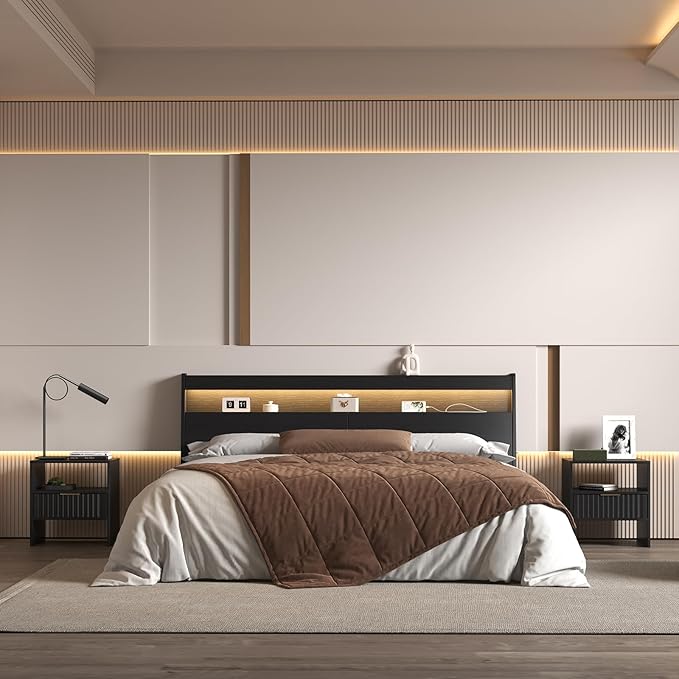 Night Stand with Drawer Open Storage Shlef Modern Badside Stand End Table Fluted Mid Century Nightstand for Bedroom Living Room Sofa Couch Home Office Black