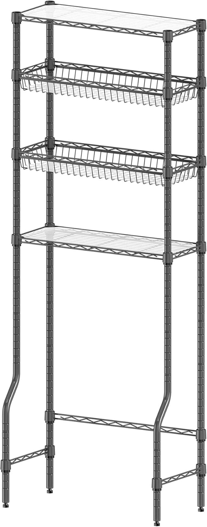 Over The Toilet Storage, 4-Tier Over Toilet Shelf Organizer Metal Storage Rack Freestanding Bathroom Space Saver with Adjustable Shelves and Baskets, Gray