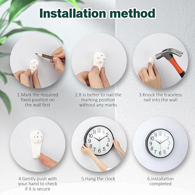 Wall Clock 12 Inch Wall Clocks Non-Ticking Battery Operated with Stereoscopic Dial Ultra-Quiet Movement Quartz for Office Classroom School Home Living Room Bedroom Kitchen