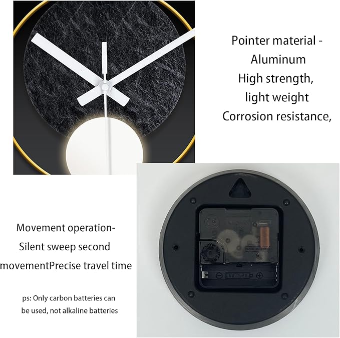 XNM Black Wall Clock for Office 14 Inch Contemporary Glass Wall Clocks Battery Operated Silent Clock for Wall