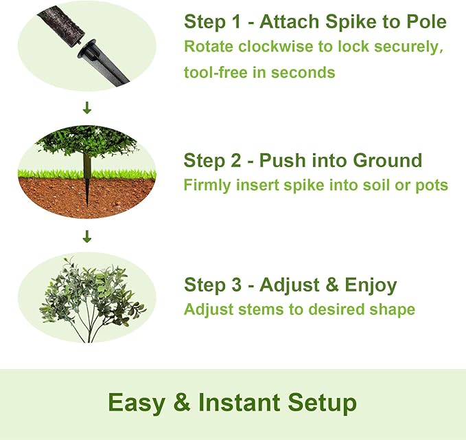 Boxwood Balls Topiary Trees Artificial Outdoor 2 Pack - 25.6in UV Resistant PE Greenery with White Flowers, Sturdy Aluminum Spikes Faux Plants for Patio Garden Porch Decor | Outdoor Artificial Plants