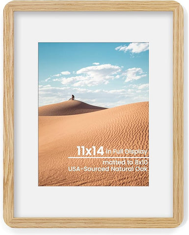11x14 Round Corner Picture Frame, Solid Oak Photo Frame With Mat For 8x10, Plexiglass Framing And Hanging Hardware For Wall Or Tabletop Poster Frame, Natural Oak, 1 Pack