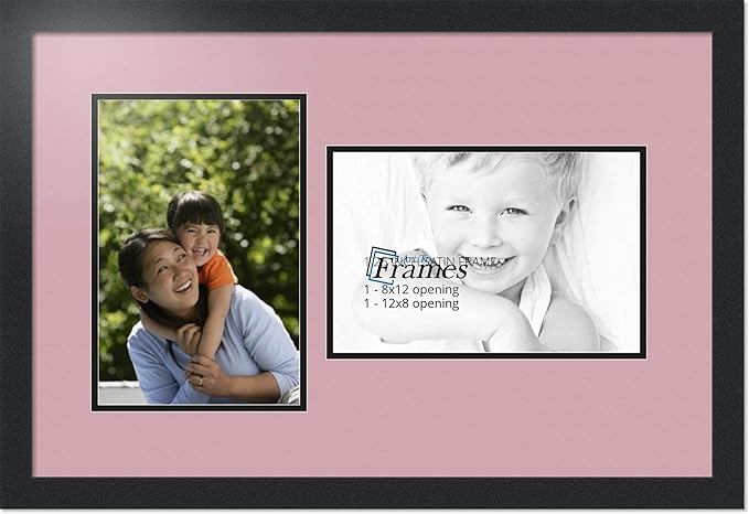 ArtToFrames Collage Photo Frame Double Mat with 2-8x12 Openings with Satin Black Frame and Seashell mat.