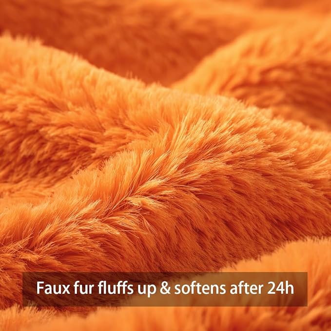 4TH Emotion Fall Pumpkins Decorative Pillow Covers 18x18 Set of 2, Orange Soft Plush Faux Fur Wool Farmhouse Throw Cushion Cases for Autumn Thanksgiving Holiday Home Decorations