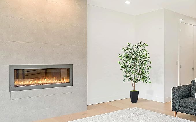 Artificial Ficus Plant 5ft, Fake Tree with Black Tall Planter, Faux Ficus Leaves Trees in Pot, Artificial Floor Plants for Home Living Room Office Bedroom Foyer Porch Decor Indoor