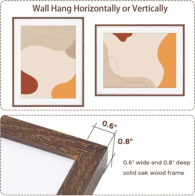 22x28 Picture Frame in Walnut, 22 x 28 Poster Frame for Wall, Solid Oak Wood Picture Frame 22"x28" with Glass, 22x28 Frame Matted to 18x24, 28x22 Wood Frame, 22 by 28 Art Frame, Walnut Color, 1 Pack