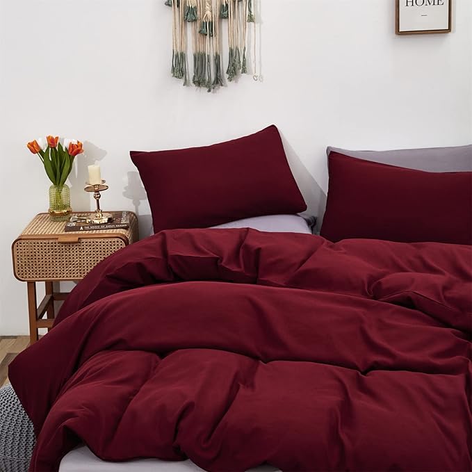 Luxlovery Burgundy Comforter Set Queen Dark Red Bedding Set Women Claret Wine Red Crimson Burgundy Blanket Quilts 3 Piece Claret Bedding Comforter Set