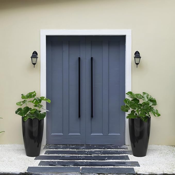 ZMTECH 21 Inch Tall Plant Pots for Indoor & Outdoor Use Set of 2, Large Plastic Planters with Removable Tray for Outside with Drainage Holes for Front Porch Patio Garden, Glossy Black