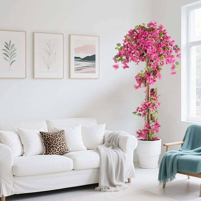 Romantic Season 6FT Artificial Bougainvillea Tree, Faux Silk Bougainvillea Plant with Pot for Indoor Outdoor Decor, Tall Fake Tropical Tree for Home, Office, Patio, Balcony, Wedding Decoration
