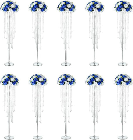 NUPTIO Silver Vases for Centerpieces Wedding - 10 Pcs 39.4in Tall Vase for Tables - Flower Stand Chandelier for Weddings