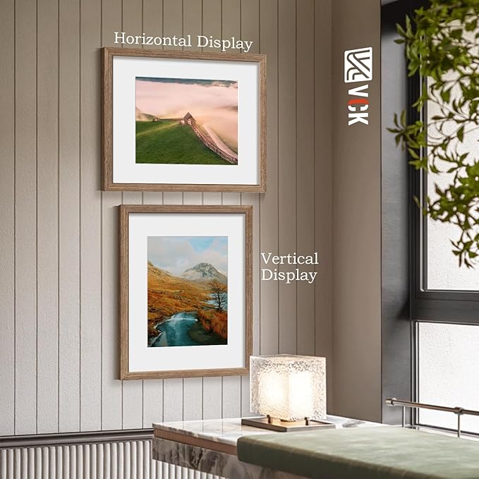 VCK 16x20 Picture Frame 5 Pack - Walnut, High-End Wood Poster Frames with Tempered Glass, Display 11x14 Photo with Mat or 16x20 without Mat, Art Gallery-Quality, Wall Hanging, Walnut