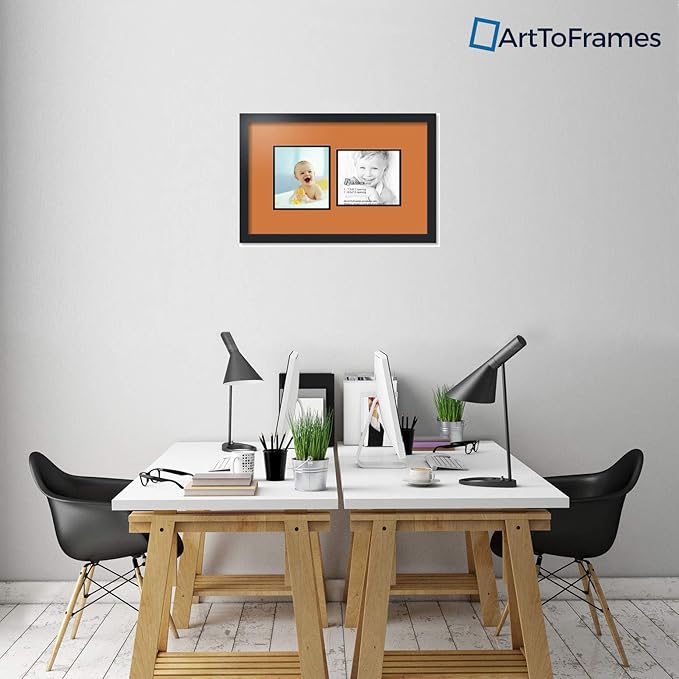 ArtToFrames Collage Photo Frame Double Mat with 2 - 7.5x8.5 Openings and Satin Black Frame