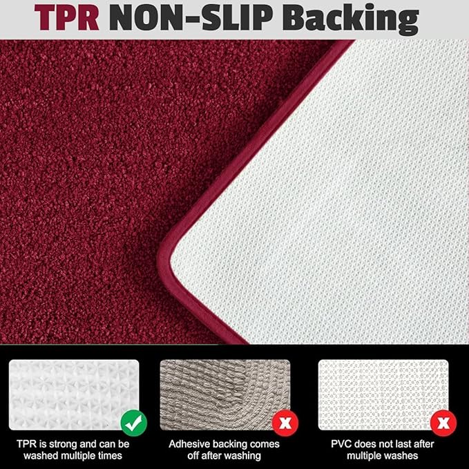 YHF Bathroom Rug Set 2 Piece, Extra Thick & Soft Microfiber Shaggy, Machine Washable Bath Mats, Absorbent Bath Rugs, Non-Slip Rubber Backing Bath Mat for Bathroom Floor, Tub and Shower, Burgundy