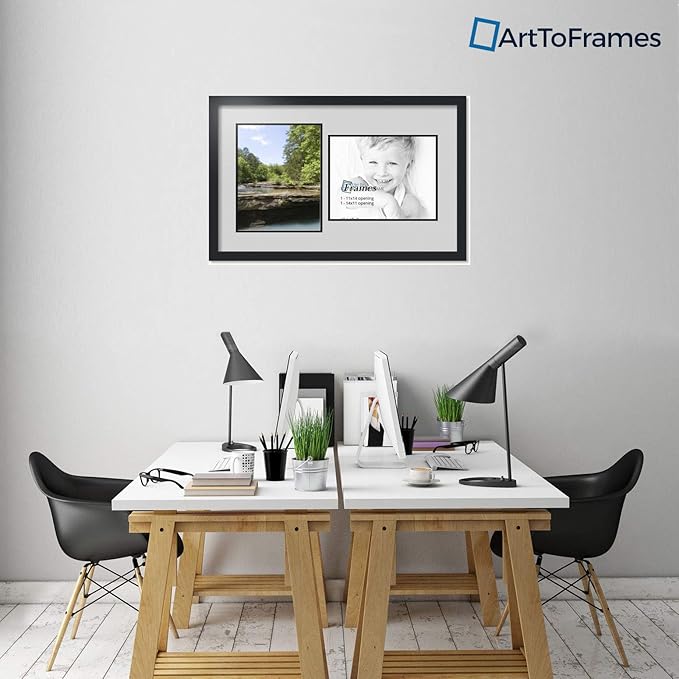 ArtToFrames Collage Photo Frame Double Mat with 2 - 11x14 Openings and Satin Black Frame