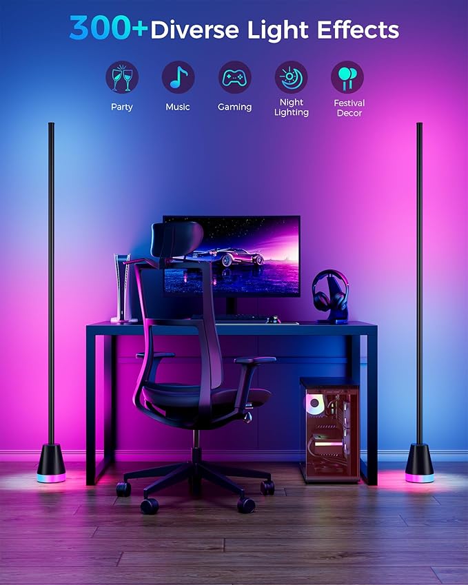 Smart RGB Corner Floor Lamp, 60 Inch 172 LEDs Bright Standing Lamps for Bedroom with APP and Remote, Modern Floor Lamp with Music Sync and 16 Million Colors Changing Ambient Lighting for Living Room