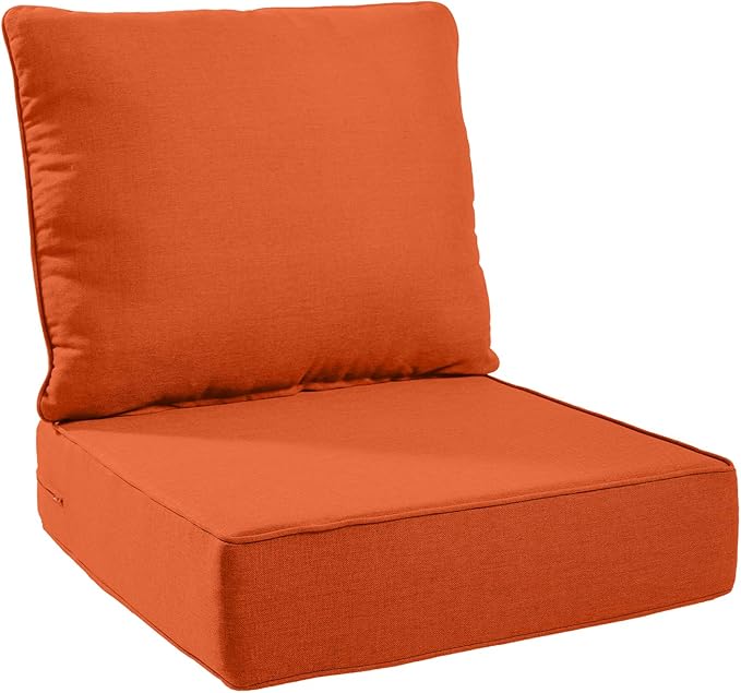 Patio Cushions for Outdoor Furniture - 24×24 Inches High Back and Deep Seating Outdoor Cushion for Patio Chairs Sofa Couch Loveseat Water Resistant(Orange/1 Set/No Button)