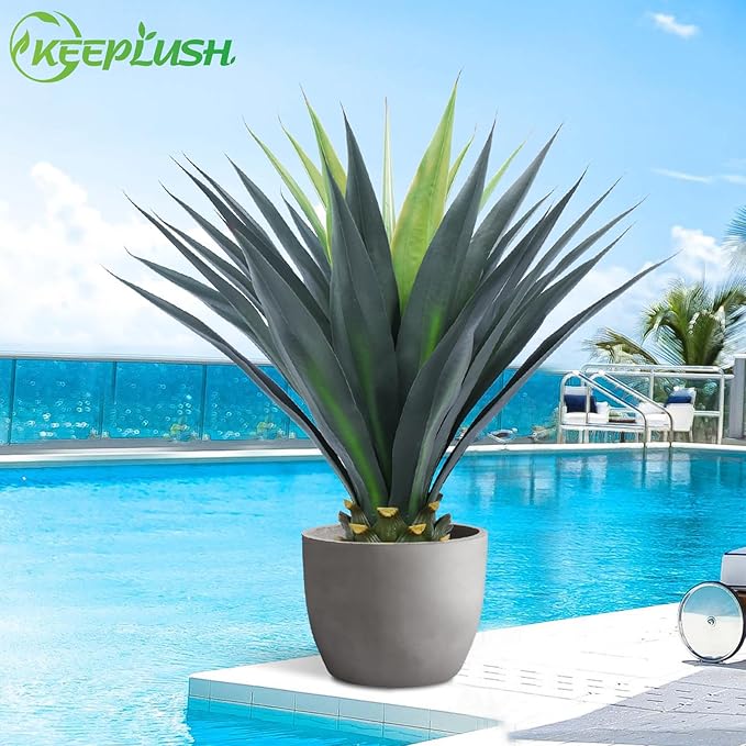 3ft Artificial Agave Plant, 38 Inch Tall Faux Agave Plants in Black Pot, Fake Floor Plant Outdoor Indoor for Front Porch Patio Home Office Door Step Hotel Desert Style Decor 1PCS