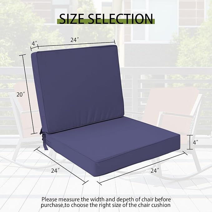 Outdoor Deep Seat Cushion Set 24" x 24", Water Repellent & Fade Resistant Cushion for Patio Furniture, Back & Seat Cushion with Removable Covers for Sofa, Couch, Navy