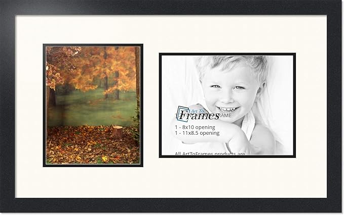 ArtToFrames Collage Photo Frame Double Mat with 1 - 8.5x11, 8x10 Openings and Satin Black Frame