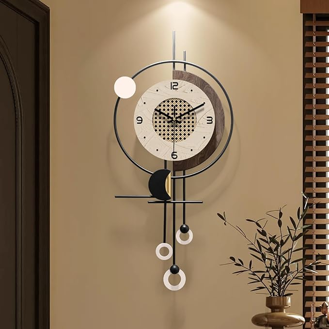 Decorative Wall Clock for Living Room Battery Operated Large Unique Modern Wall Clocks for Living Room &Bedroom Brown Checkered Pattern 27"*12"