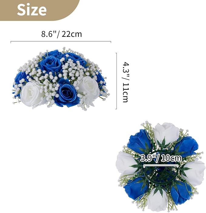 NUPTIO Babys Breath Artificial Flowers: 10 Pcs 8.6 inch Diameter Royal Blue Fake Rose Ball Arrangement Bouquet Centerpiece for Wedding Tables Event Party Decor
