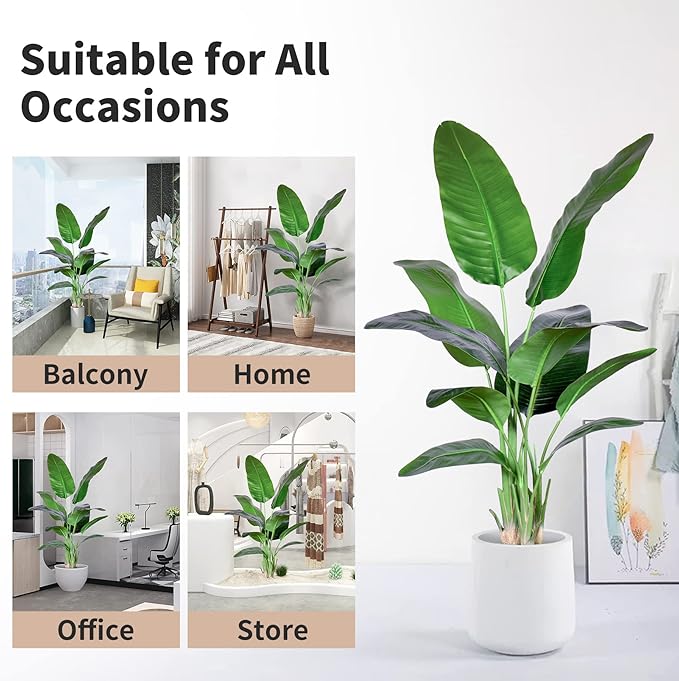 2Packs 5FT Artificial Bird of Paradise Plant,Faux Palm Tree Potted Plant with Real Touch Leaves,Fake Trees for Home Living Room Office Indoor Outdoor Decor(5 FT-2Packs)