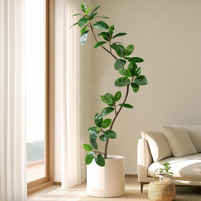 7.2ft Artificial Rubber Tree Faux Plants Indoor Faux Floor Artificial Trees Indoor,Fake Plant Fake Tropical Plants,Large Floor,Real Touch Rubber Tree for Home Decor