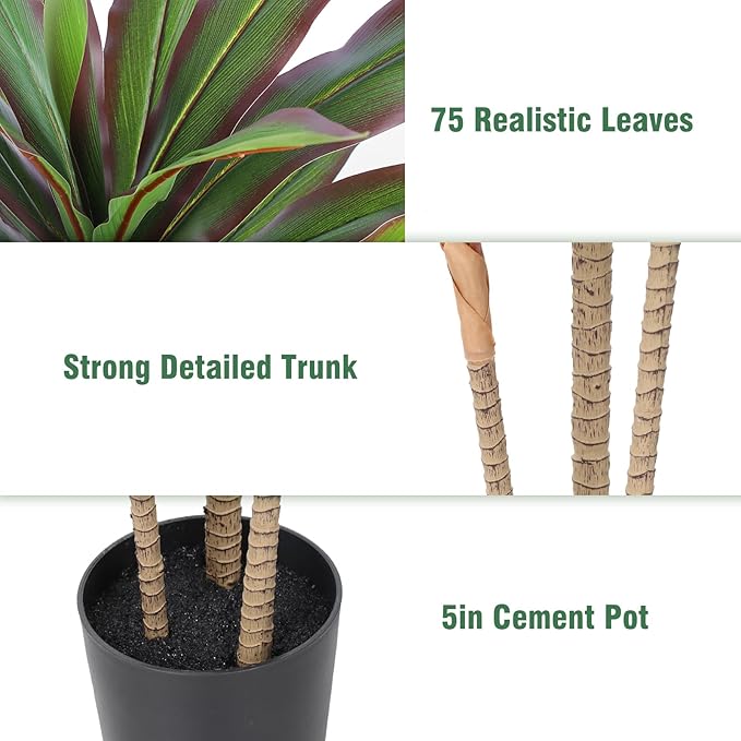 Dracaena Artificial Plant 4ft Red Yucca Silk Tree Faux Plants Indoor Tall Fake House Floor Plants Realistic Artificial Trees for Home Office Decor Indoor Outdoor Housewarming Gift